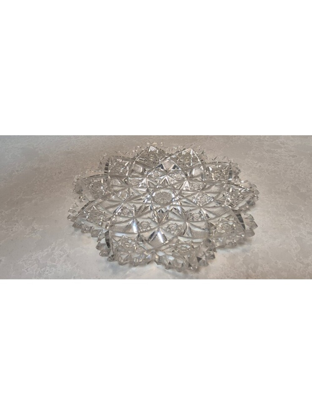 Antique ABP Cut Glass 7.5" Ice Cream Platter Plate Sawtooth Hobstar